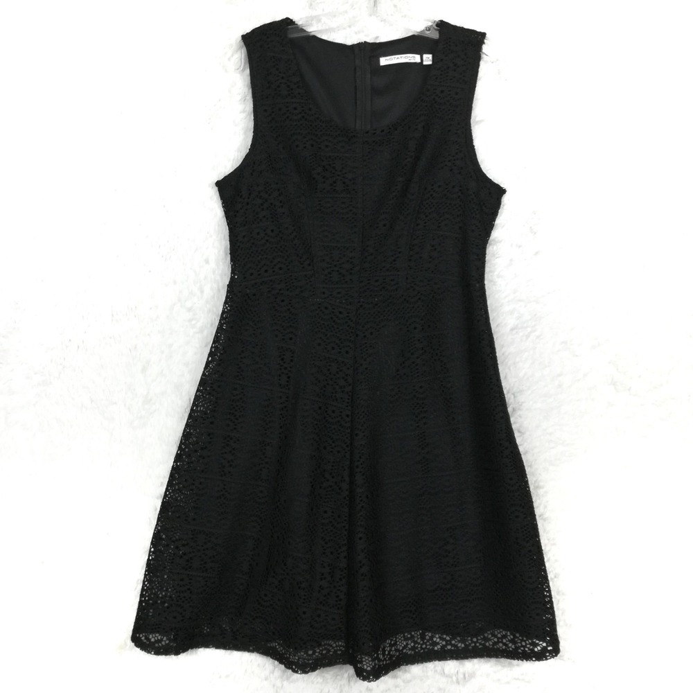 Notations Womens Dress A Line Black Lace Sleeveless Knee Length Petite PM